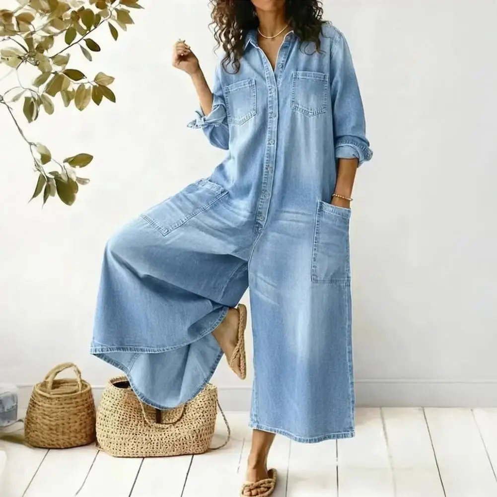 Lightweight Summer Jumpsuit Women's Oversized Denim Jumpsuit with Pockets Long Sleeve Button Front Romper Wide Leg One Piece
Lightweight Summer Jumpsuit Women's Oversized Denim Jumpsuit with Pockets Long Sleeve Button Front Romper Wide Leg One Piece
