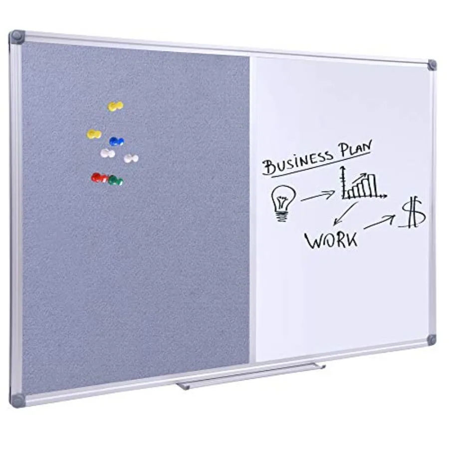 48x36 inch Large Magnetic Combo Board - Dry Erase Whiteboard and Grey Bulletin Board Combination Framed Corkboard and Magnetic
48x36 inch Large Magnetic Combo Board - Dry Erase Whiteboard and Grey Bulletin Board Combination Framed Corkboard and Magnetic