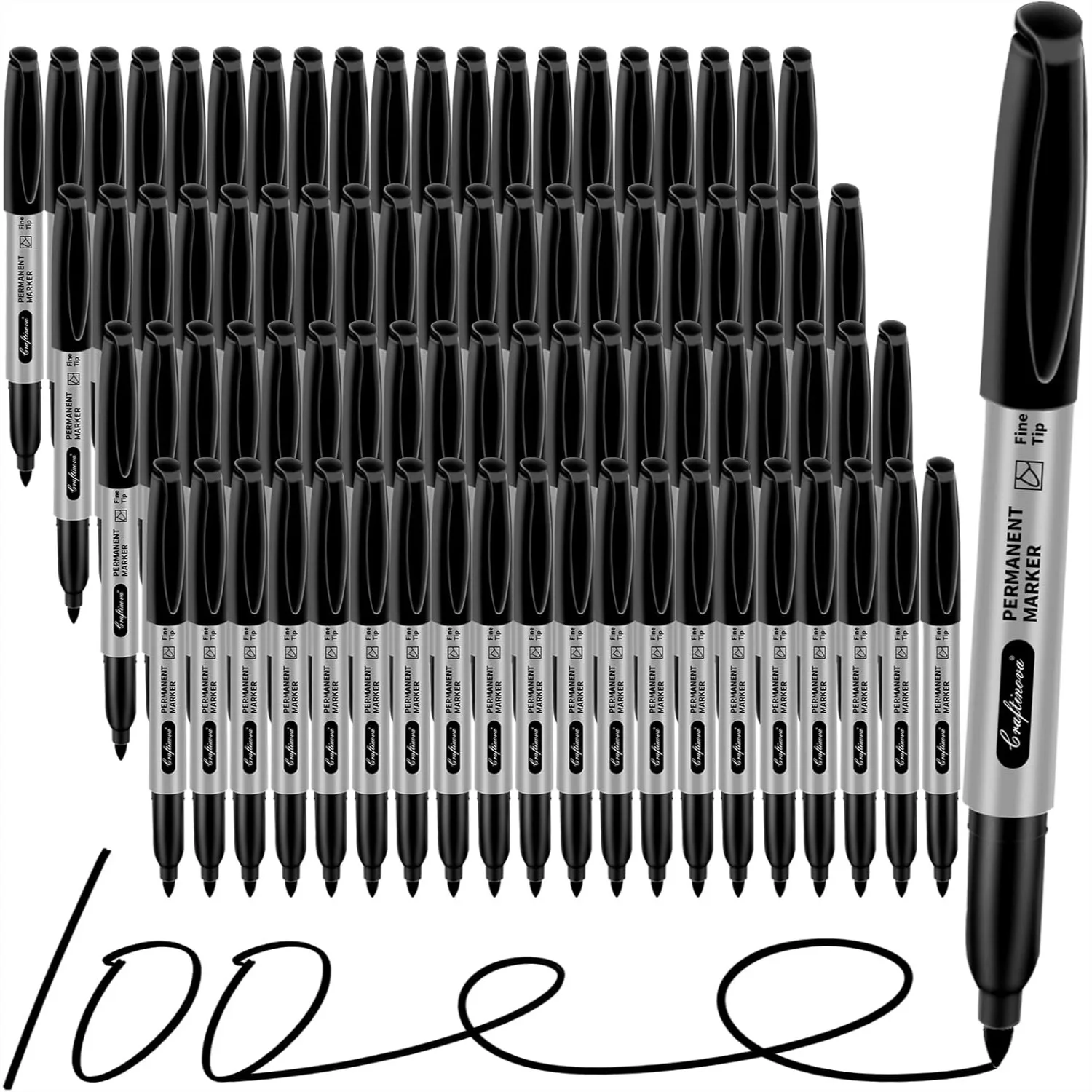 Fine Point Permanent Markers Bulk, Quick Drying Black Pens for Paper Plastic Metal, 100 Count
Fine Point Permanent Markers Bulk, Quick Drying Black Pens for Paper Plastic Metal, 100 Count