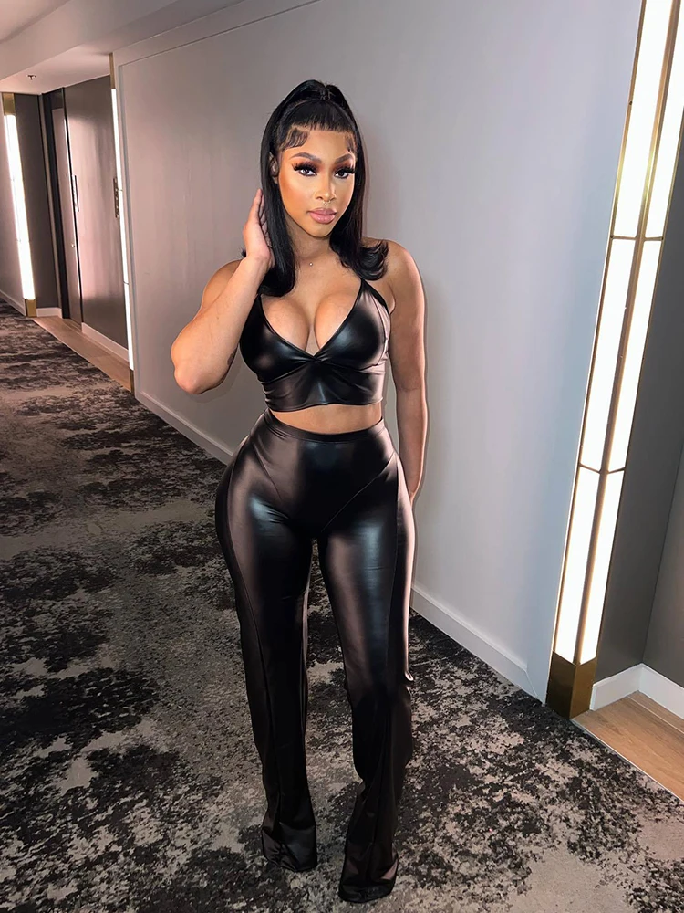Leather Sets Womens Outfits Halter Top Two Piece Pants Set Sexy Summer Suit Backless Night Club Outfit Wholesale Dropshipping
Leather Sets Womens Outfits Halter Top Two Piece Pants Set Sexy Summer Suit Backless Night Club Outfit Wholesale Dropshipping