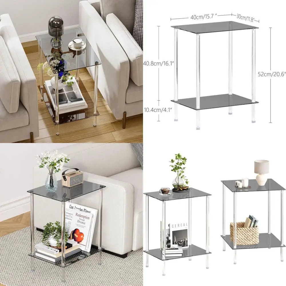 Set of 2 Tempered Glass Acrylic Nightstands with 2 Shelves, Clear 2-Tier Side Tables for Small Spaces, Bedroom, Office, Living R
Set of 2 Tempered Glass Acrylic Nightstands with 2 Shelves, Clear 2-Tier Side Tables for Small Spaces, Bedroom, Office, Living R