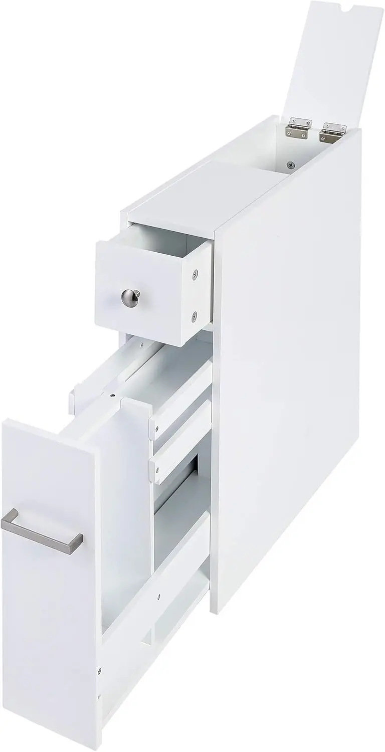 Slim Bathroom Storage Cabinet with Slide-Out Drawer, Free Standing Toilet Paper Holder in White
Slim Bathroom Storage Cabinet with Slide-Out Drawer, Free Standing Toilet Paper Holder in White