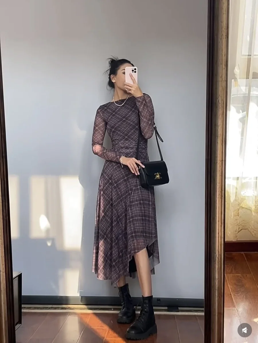 Pop Spring Collection Elegant Women's Fashion Asymmetrical Hem Sexy Party Plaid Pleated Silk Mesh Long Sleeve Dress
Pop Spring Collection Elegant Women's Fashion Asymmetrical Hem Sexy Party Plaid Pleated Silk Mesh Long Sleeve Dress
