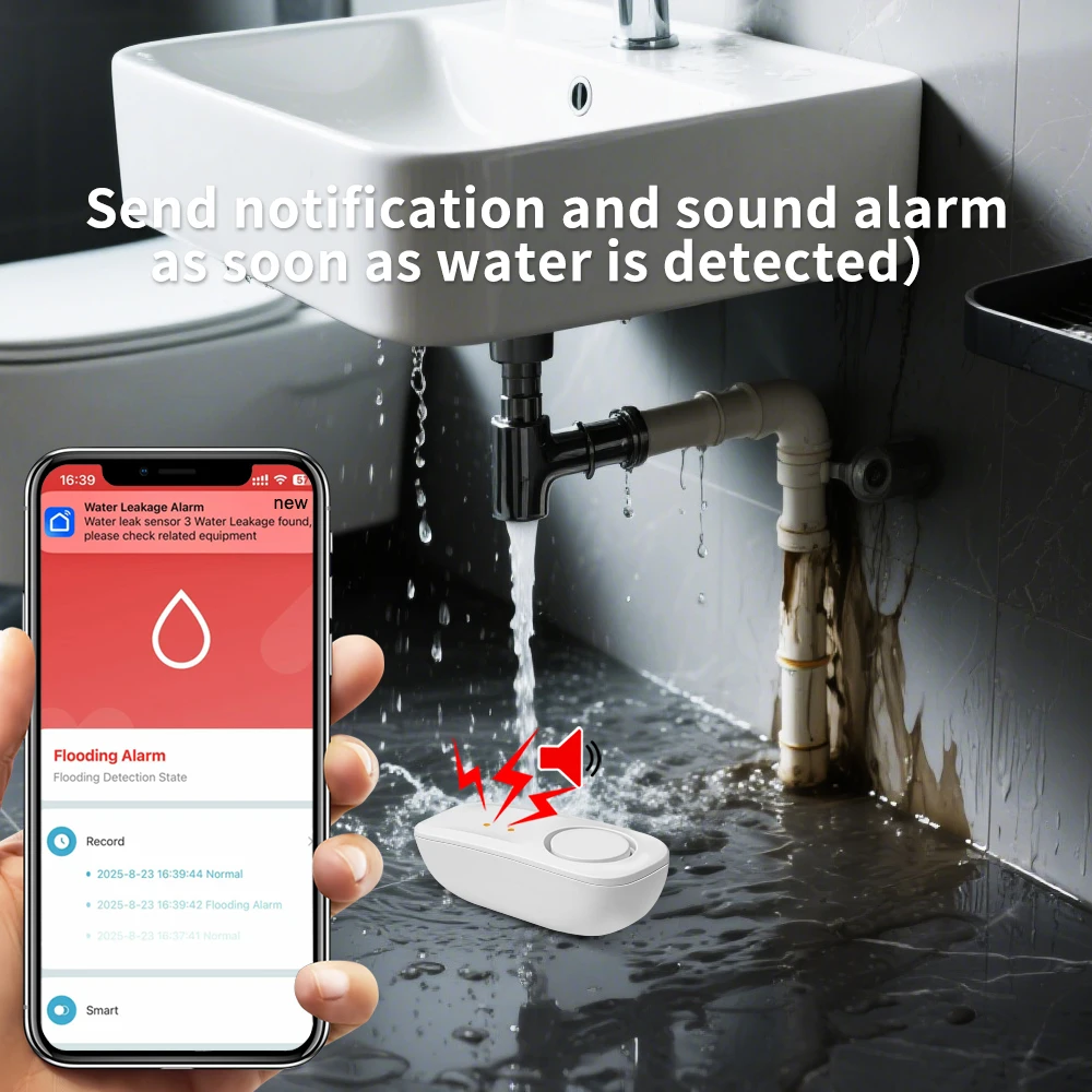Lincukoo tuya wifi Smart Water Leakage Alarm Sensor 110dB Siren Instant App Alerts Suitable for Home Basement Kitchen
Lincukoo tuya wifi Smart Water Leakage Alarm Sensor 110dB Siren Instant App Alerts Suitable for Home Basement Kitchen