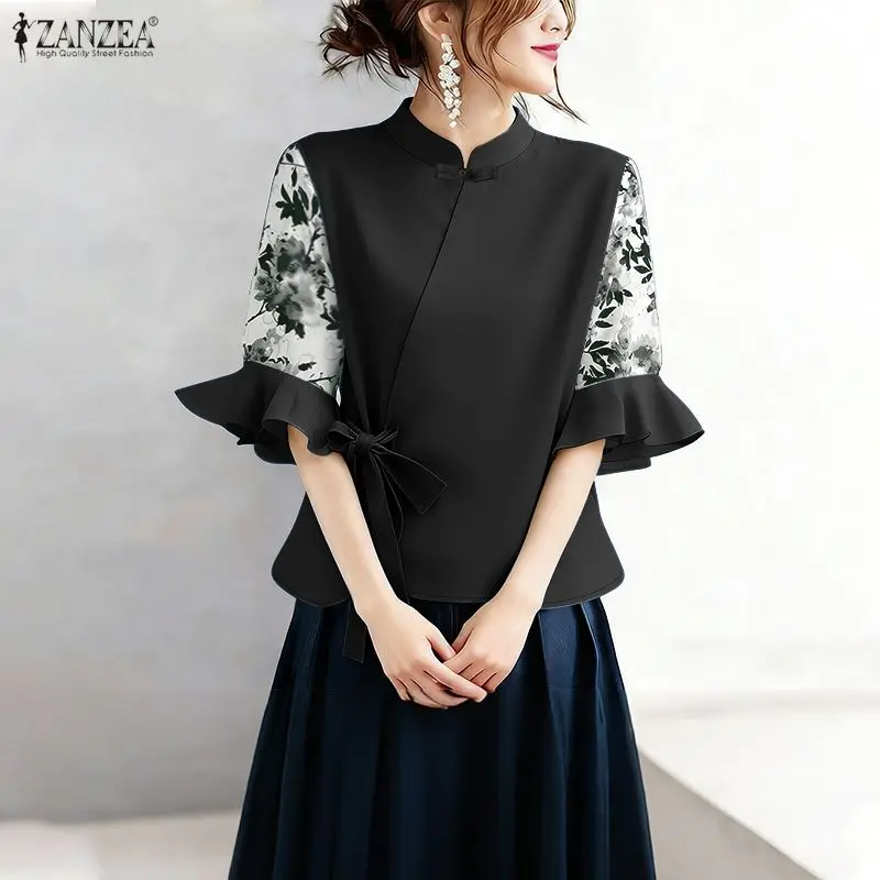 Stylish Summer Floral Printed Blouse ZANZEA Women Tops Trend Stand Neck Short Sleeve Work Shirt Retro Holiday Blusas Mujer Femme
Stylish Summer Floral Printed Blouse ZANZEA Women Tops Trend Stand Neck Short Sleeve Work Shirt Retro Holiday Blusas Mujer Femme
