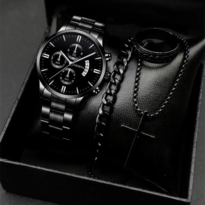 4PCS/Set Men Quartz Wristwatch Business Classic Calendar Steel Band Male Wrist Watch Men's Quartz Watch Men's Watches
4PCS/Set Men Quartz Wristwatch Business Classic Calendar Steel Band Male Wrist Watch Men's Quartz Watch Men's Watches