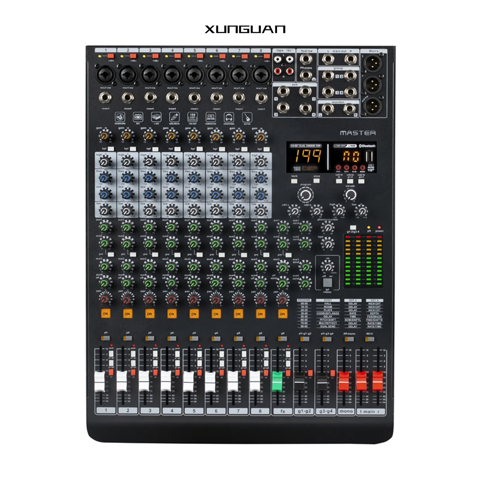 Master 8/Master 12/Master 16 Bluetooth 199DSP Music Console Mixer 8/12/16CH with 4 Groups/4-band EQ/48V Phantom/4 AUX/1 Stereo
Master 8/Master 12/Master 16 Bluetooth 199DSP Music Console Mixer 8/12/16CH with 4 Groups/4-band EQ/48V Phantom/4 AUX/1 Stereo