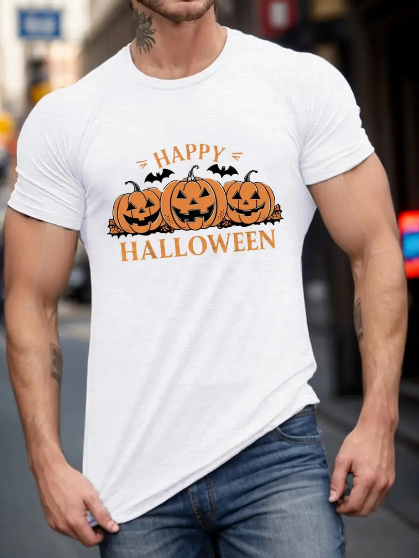 Мужская повседневная летняя футболка с графическим принтом «Счастливый Хэллоуин», черная, с коротким рукавом и воротником, легкая, идеально подходит для торжеств на Хэллоуин
Мужская повседневная летняя футболка с графическим принтом «Счастливый Хэллоуин», черная, с коротким рукавом и воротником, легкая, идеально подходит для торжеств на Хэллоуин