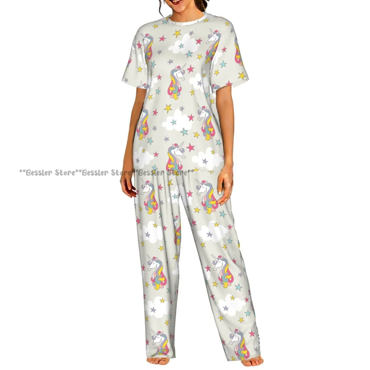 Women's Colored Unicorn With Stars Pattern short sleeve trousers casual pajamas set
Women's Colored Unicorn With Stars Pattern short sleeve trousers casual pajamas set