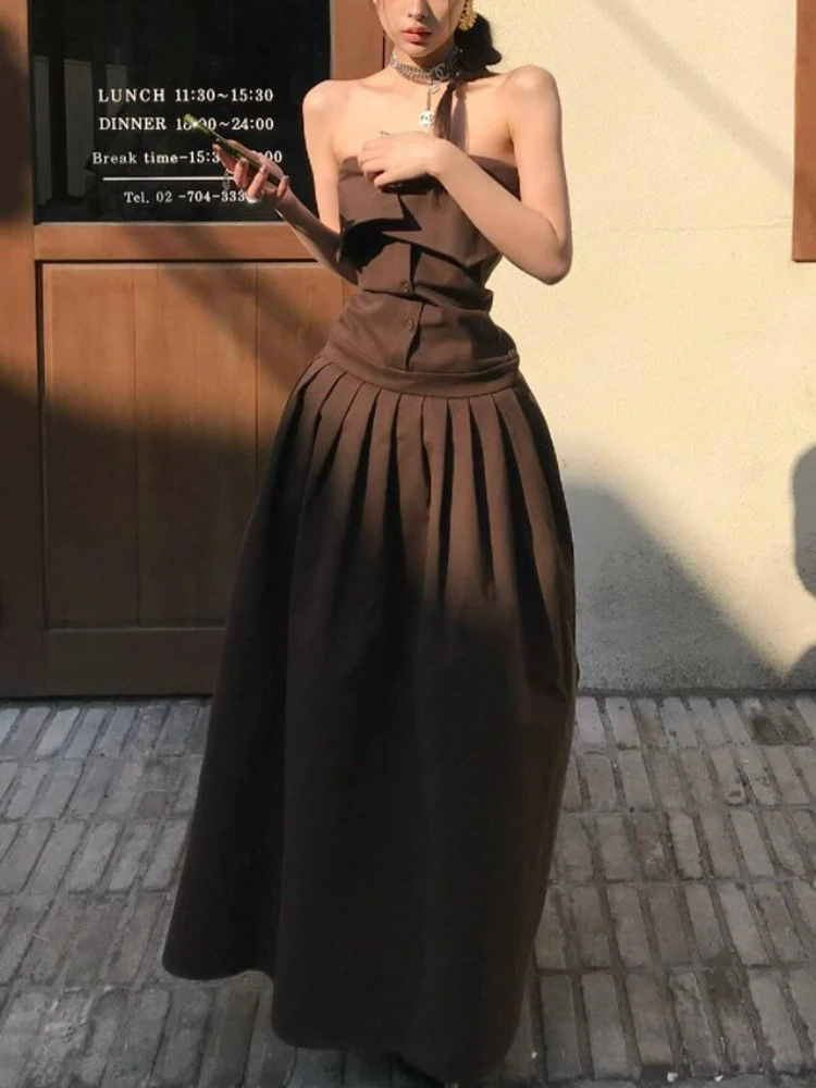 Vintage Spice Girl Designer Dress Women Summer New Y2k Strapless Party Dress Female Solid Slimming Puffy Pleated Midi Dress 2024
Vintage Spice Girl Designer Dress Women Summer New Y2k Strapless Party Dress Female Solid Slimming Puffy Pleated Midi Dress 2024