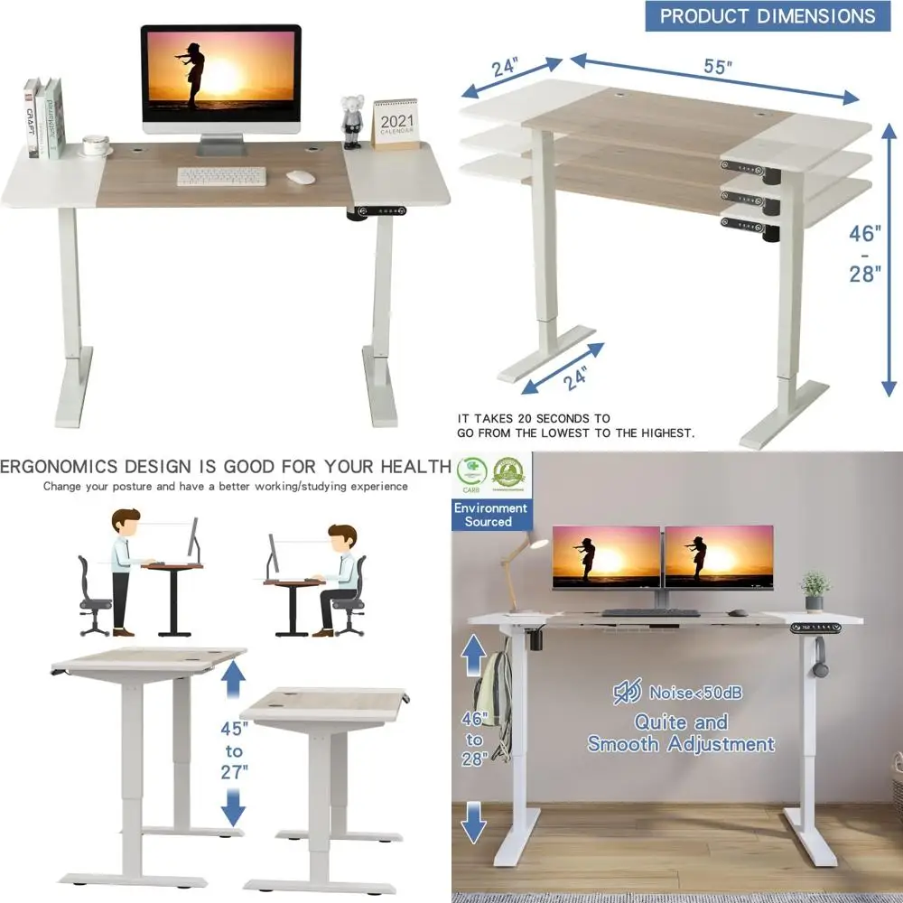 Height Adjustable Electric Desk for Home Office, Sit-Stand Oak and White Top, 55 x 24
Height Adjustable Electric Desk for Home Office, Sit-Stand Oak and White Top, 55 x 24