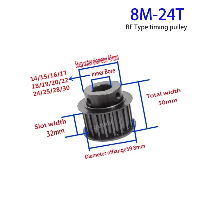 #45 Steel BF type 8M 24 Teeth Synchronous Pulley Bore14/15/16/17/18/19/20/22/24/25/28/30mm Belt width 30 timing pulley
#45 Steel BF type 8M 24 Teeth Synchronous Pulley Bore14/15/16/17/18/19/20/22/24/25/28/30mm Belt width 30 timing pulley