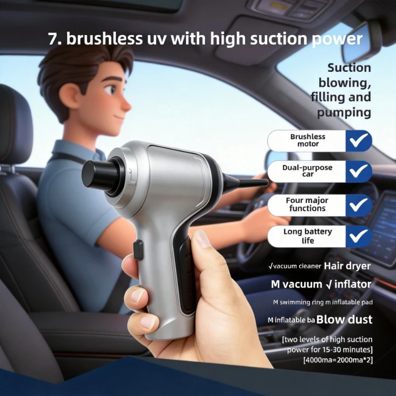 Brushless Wireless Car Vacuum Cleaner, High Suction Handheld 4-in-1 Vacuum Inflator Blower, Rechargeable Mini for Car & Home Use
Brushless Wireless Car Vacuum Cleaner, High Suction Handheld 4-in-1 Vacuum Inflator Blower, Rechargeable Mini for Car & Home Use