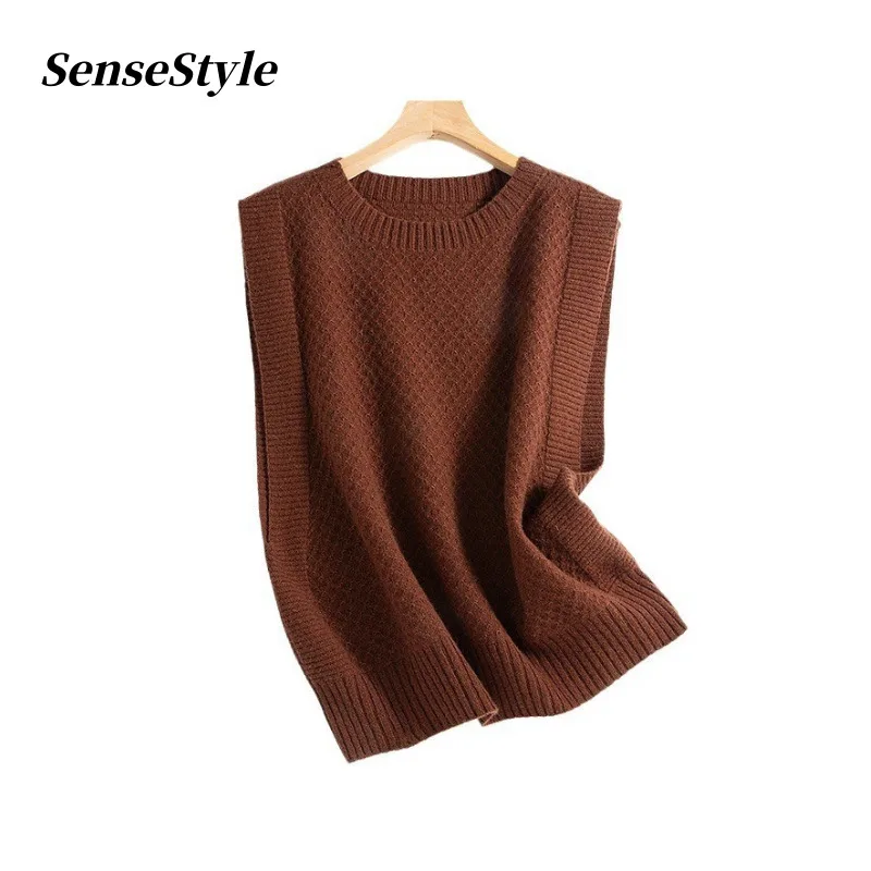 Autumn 100% Wool Sweater Vest Women Round Neck Loose Sleeveless Outerwear Knitted Vest
Autumn 100% Wool Sweater Vest Women Round Neck Loose Sleeveless Outerwear Knitted Vest