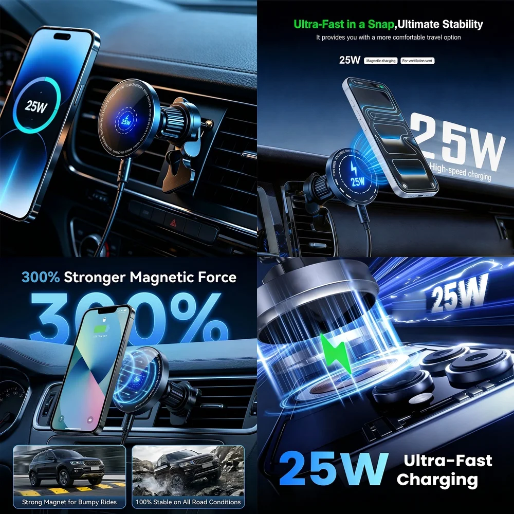 25W Magnetic Car Wireless Charger Super Fast Air Vent Phone Holder Stand for iPhone 17 16 15 14 13 12 Pro Max Models Stable Grip
25W Magnetic Car Wireless Charger Super Fast Air Vent Phone Holder Stand for iPhone 17 16 15 14 13 12 Pro Max Models Stable Grip