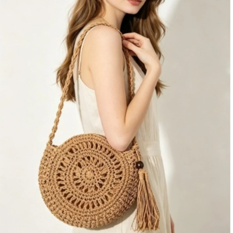 Grass Hollow Bohemian Round Straw Crossbody Bag, Handwoven Woven Purse with Tassel Summer Shoulder Bag, Beach Casual Tote Bag
Grass Hollow Bohemian Round Straw Crossbody Bag, Handwoven Woven Purse with Tassel Summer Shoulder Bag, Beach Casual Tote Bag