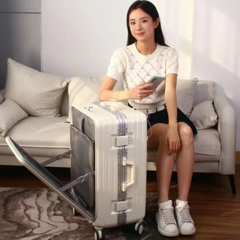 Luggage 2024 New Aluminum Frame Front Opening Trolley Box Female Muliti Function Password Box Unisex Charging Port Travel Case
Luggage 2024 New Aluminum Frame Front Opening Trolley Box Female Muliti Function Password Box Unisex Charging Port Travel Case