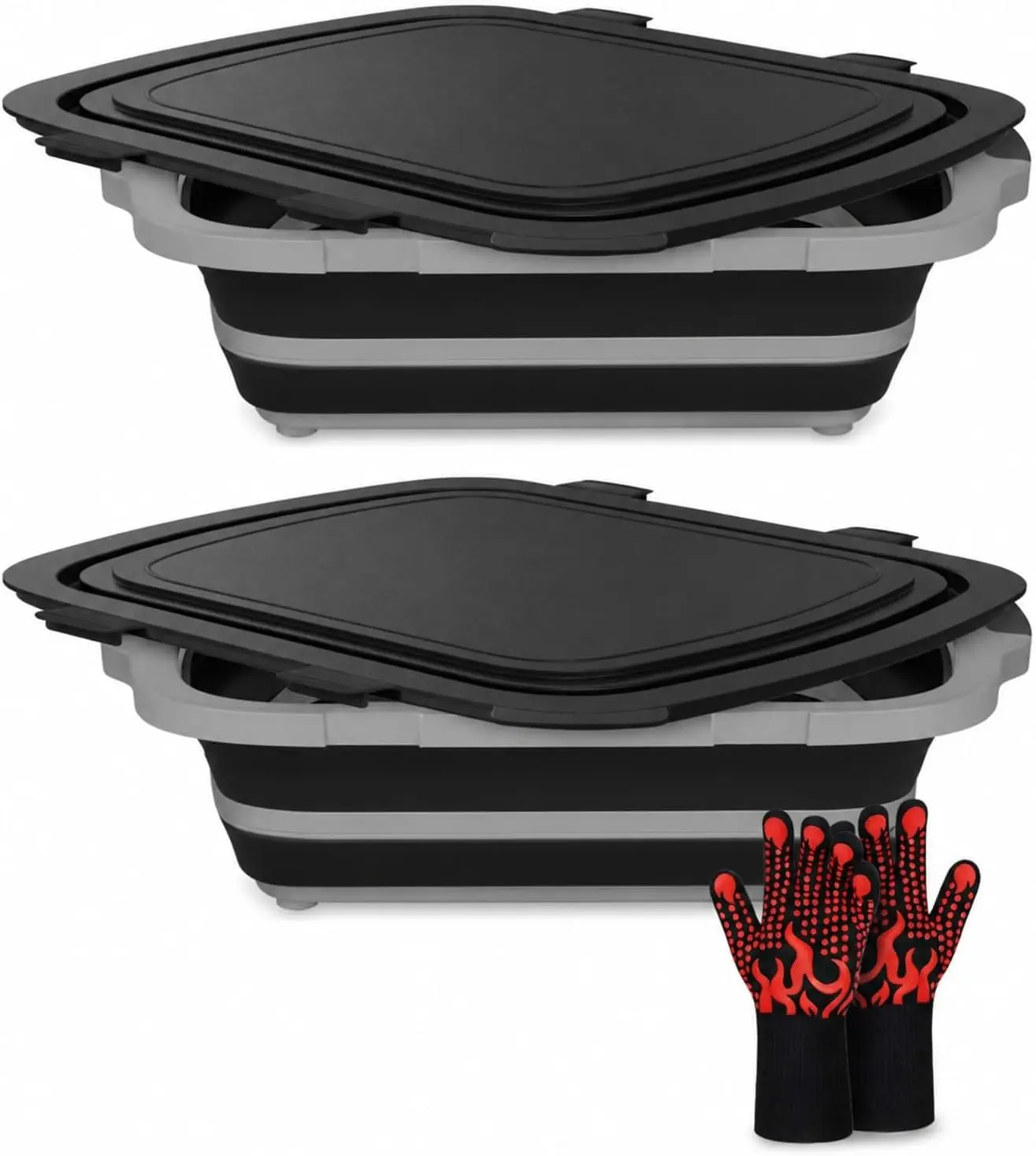 XL Collapsible BBQ Prep Tub with Cutting Board & Drain Plug - Portable Food Prep Station for Kitchen, Camping & Grill - Dishwasher Safe, Space-Saving Design, Heat-Resistant Glove Included (2-Pack)
XL Collapsible BBQ Prep Tub with Cutting Board & Drain Plug - Portable Food Prep Station for Kitchen, Camping & Grill - Dishwasher Safe, Space-Saving Design, Heat-Resistant Glove Included (2-Pack)