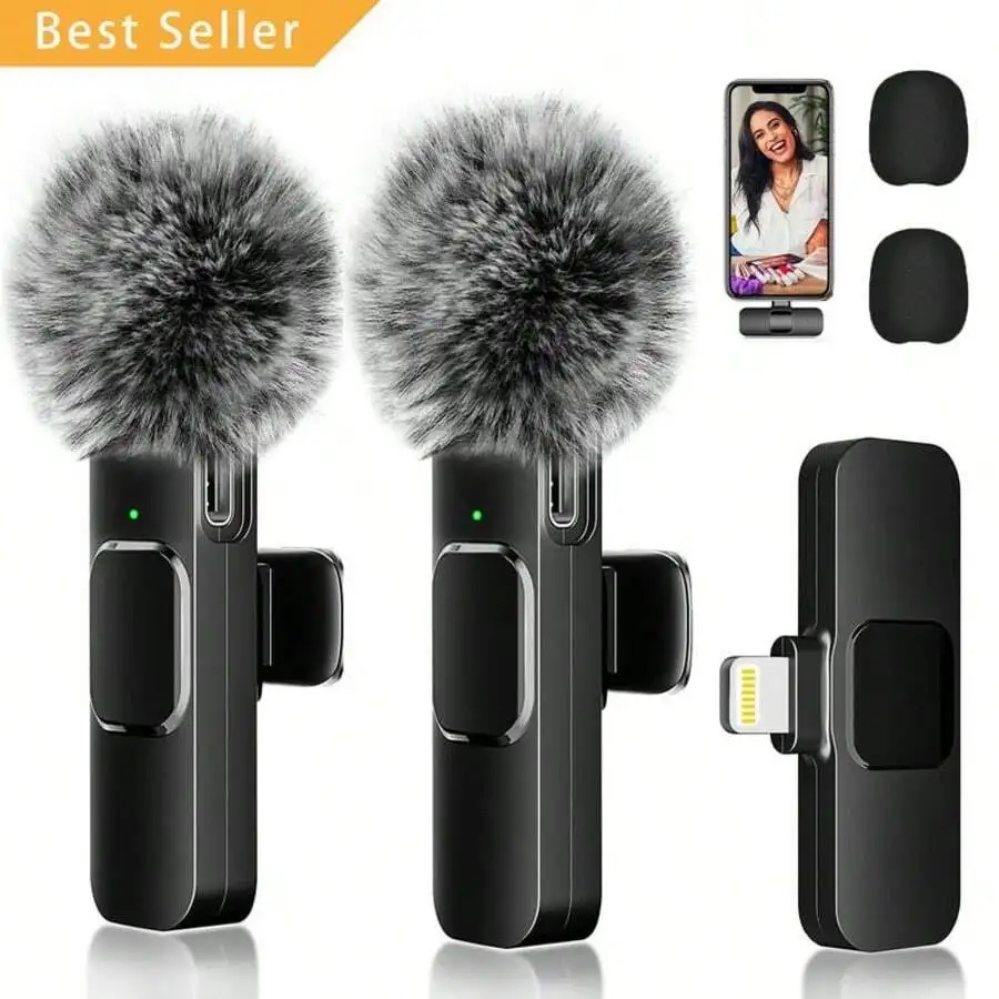 2-Pack Wireless Lavalier Microphone With Furry Windscreen For Smartphone Vlogging Interview Podcast
2-Pack Wireless Lavalier Microphone With Furry Windscreen For Smartphone Vlogging Interview Podcast