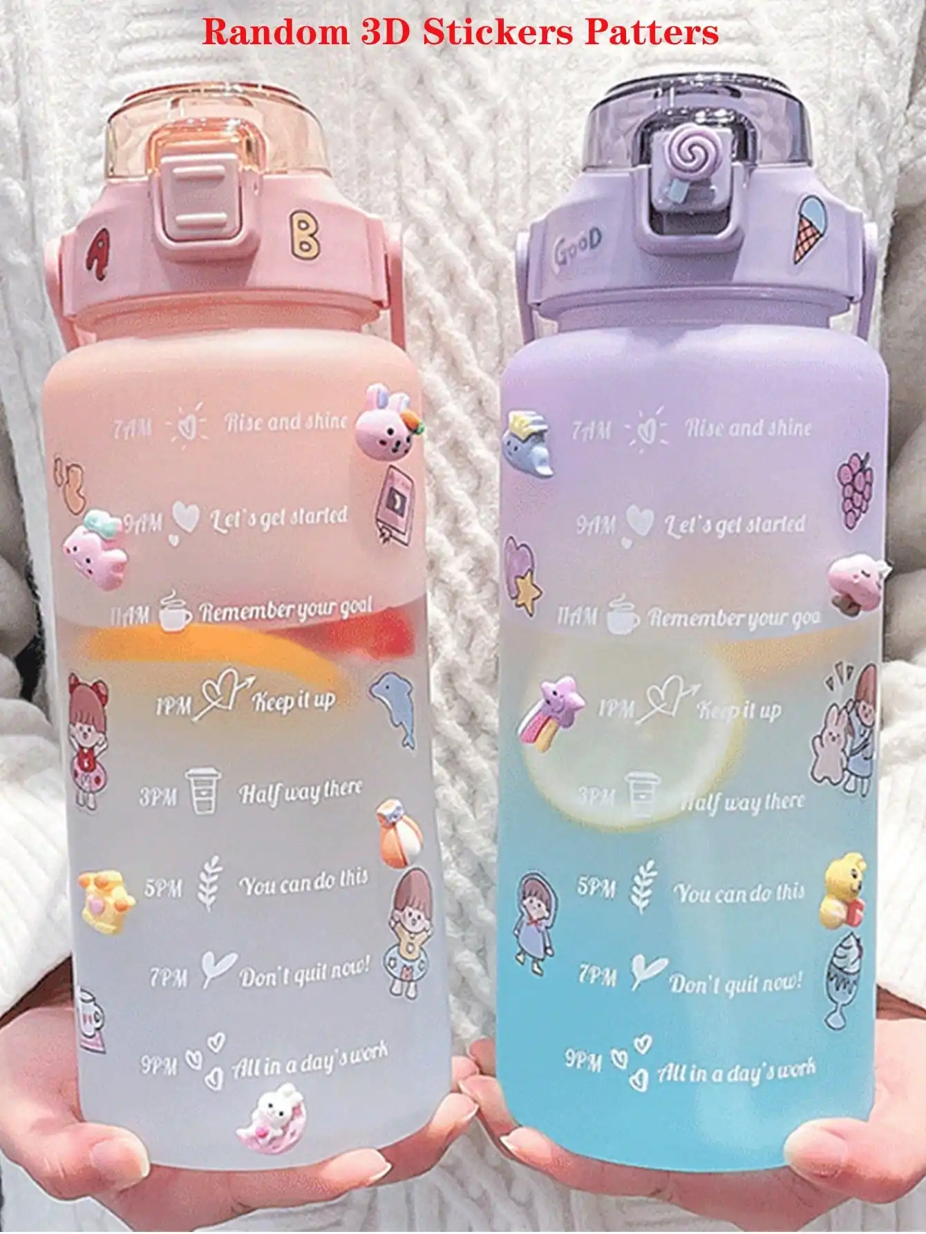 1pc 2L/750ml/280ml Large Capacity Purple Gradient PC Water Bottle, With Random 3D Stickers Sports And Fitness Portable Straw Cup, Suitable For Outdoor Travel
1pc 2L/750ml/280ml Large Capacity Purple Gradient PC Water Bottle, With Random 3D Stickers Sports And Fitness Portable Straw Cup, Suitable For Outdoor Travel