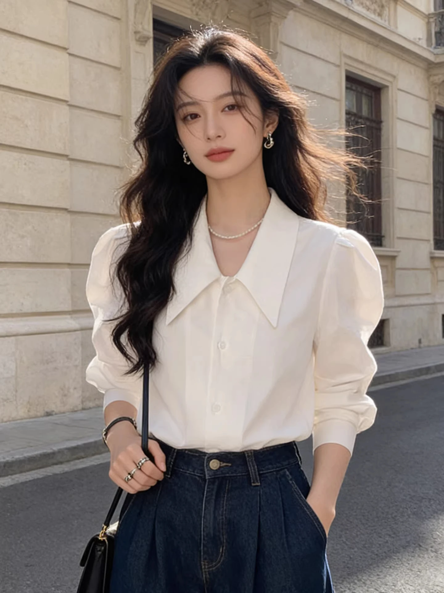 Ele White Bubble Sve irt for Women Korean Sle Straight Cut Long Sve Casual Top Faionable Spring Autumn
Ele White Bubble Sve irt for Women Korean Sle Straight Cut Long Sve Casual Top Faionable Spring Autumn