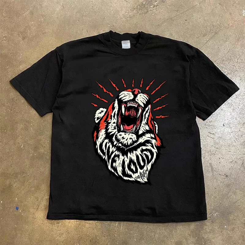 Y2K American T-shirt fashionable loose versatile tiger retro pattern, creative printed short sleeved T-shirt for men and women
Y2K American T-shirt fashionable loose versatile tiger retro pattern, creative printed short sleeved T-shirt for men and women