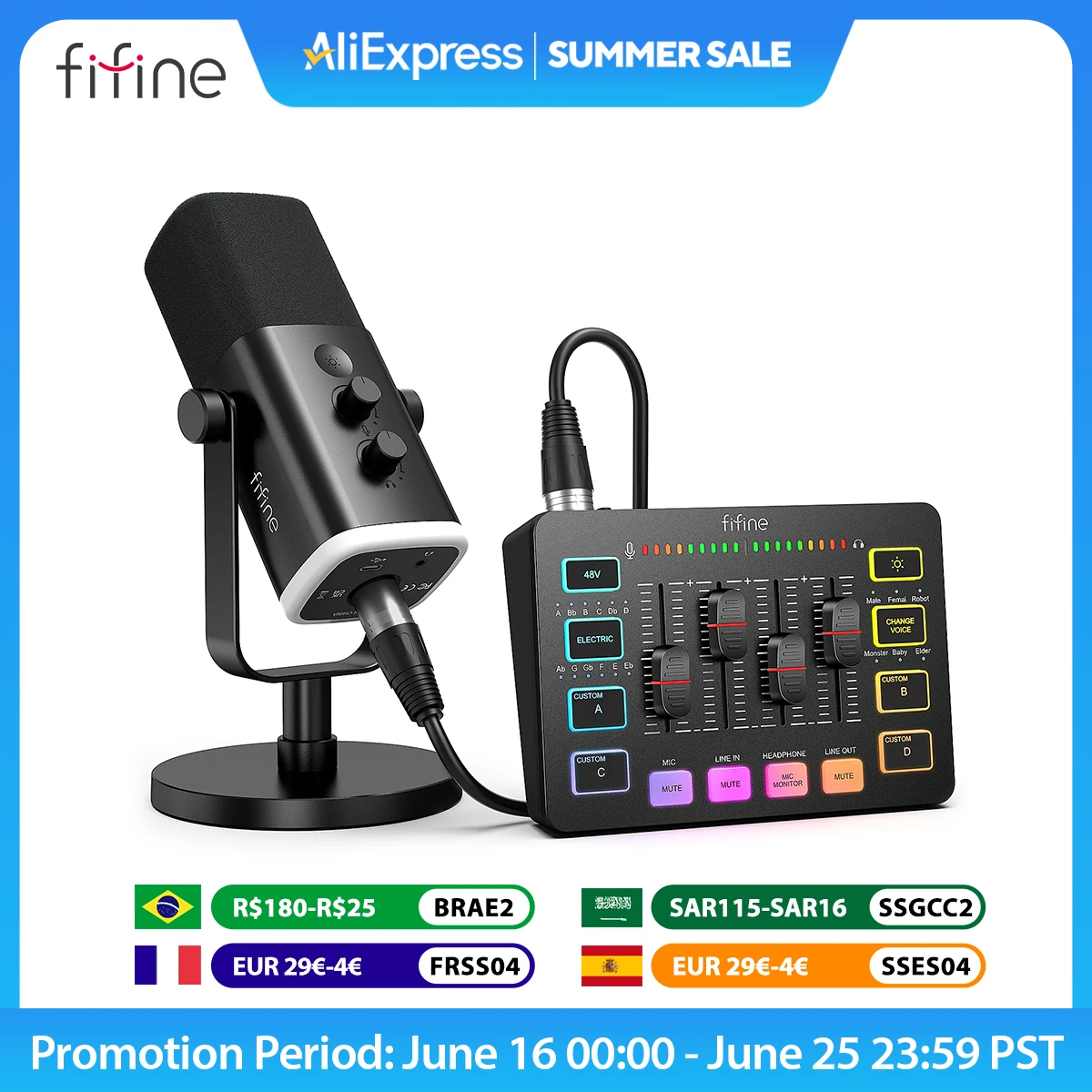 FIFINE All-in-One Podcast Kit with RGB Audio Mixer,Streaming Studio Set with Dynamic Mic for PC Gaming Recording-Ampligame KS5
FIFINE All-in-One Podcast Kit with RGB Audio Mixer,Streaming Studio Set with Dynamic Mic for PC Gaming Recording-Ampligame KS5