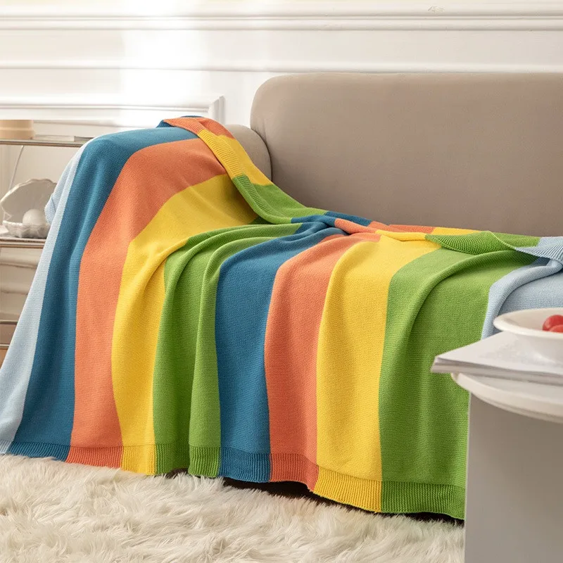 Colorful Rainbow Knitted Cotton Throw Blanket Stripe Soft Cozy Bed Plaid For Sofa Bedspread on Bed Home Room Decorative Blankets
Colorful Rainbow Knitted Cotton Throw Blanket Stripe Soft Cozy Bed Plaid For Sofa Bedspread on Bed Home Room Decorative Blankets