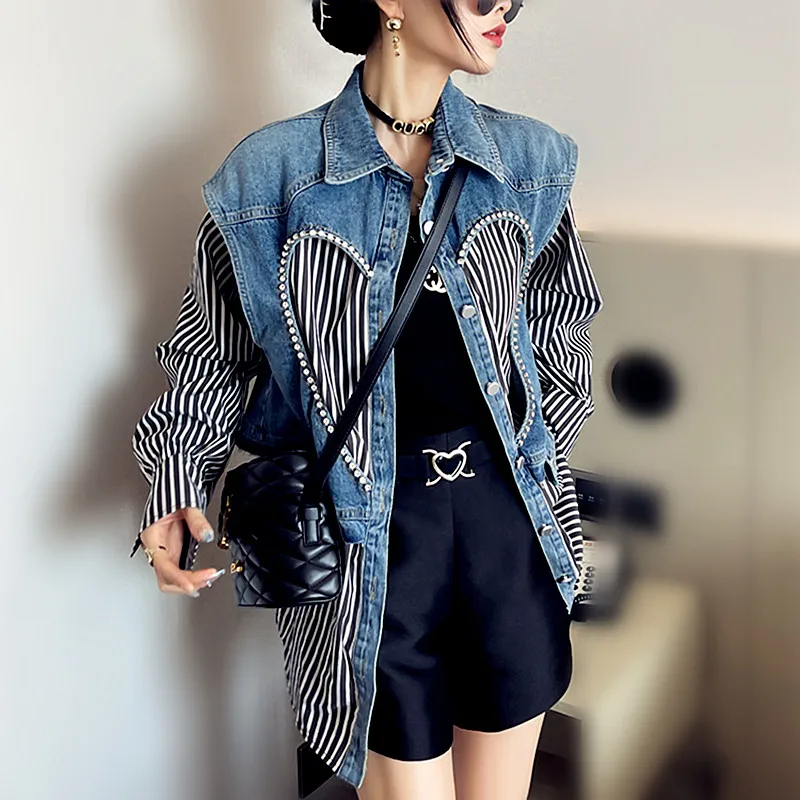 1 Pcs Chic Y2K New Women Spring High Street Denim Shirts Stripped Print Spliced Patchwork Shirts Blouses Heart Outwears NS432
1 Pcs Chic Y2K New Women Spring High Street Denim Shirts Stripped Print Spliced Patchwork Shirts Blouses Heart Outwears NS432