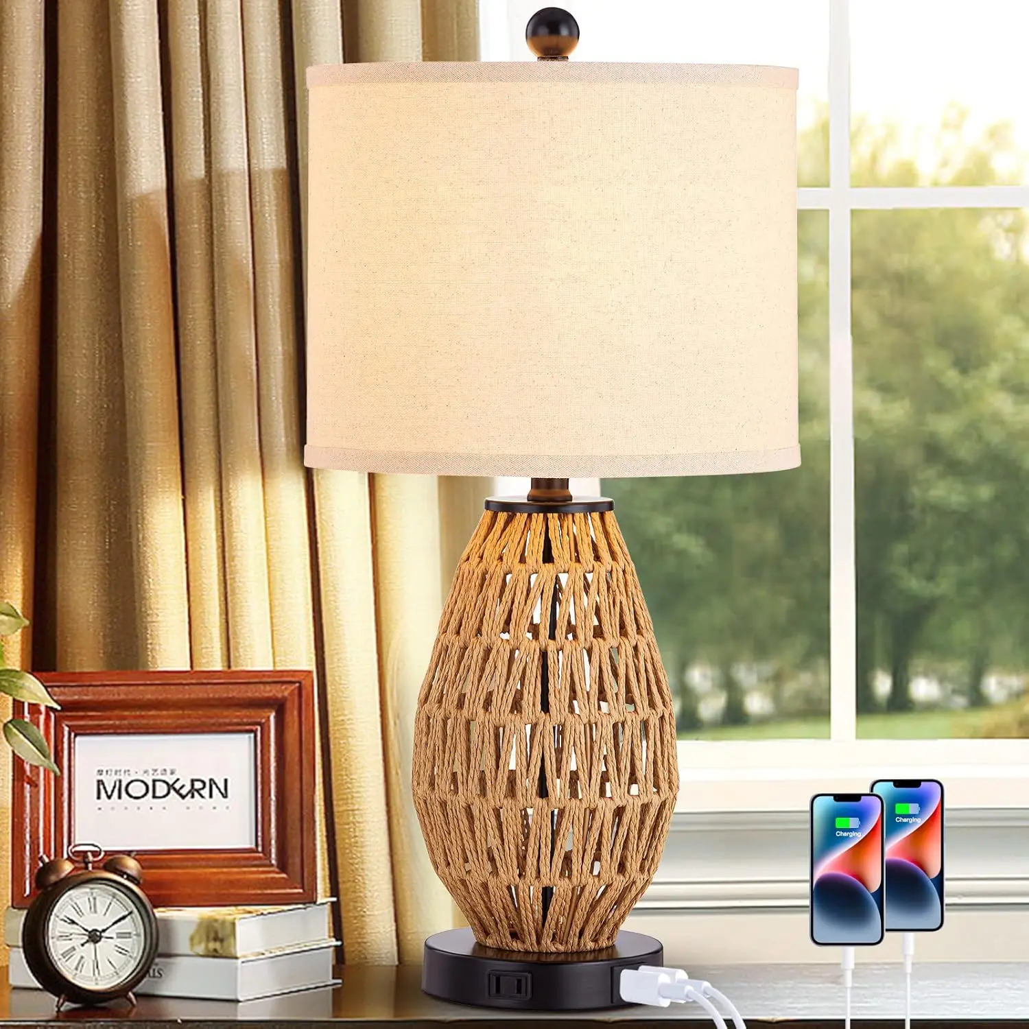 Touch Control Rattan Table Lamp, 3 Way Dimmable Bedside Lamp with 2 USB Ports and AC Outlet for Bedroom Living Room
Touch Control Rattan Table Lamp, 3 Way Dimmable Bedside Lamp with 2 USB Ports and AC Outlet for Bedroom Living Room