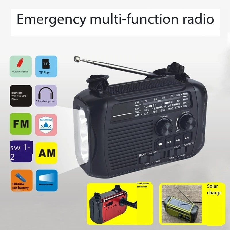 Portable Emergency Radio Solar Hand Crack Power Generation Bluetooth Speaker Radios AM/FM/SW LED Flashlight Outdoor Light Night
Portable Emergency Radio Solar Hand Crack Power Generation Bluetooth Speaker Radios AM/FM/SW LED Flashlight Outdoor Light Night