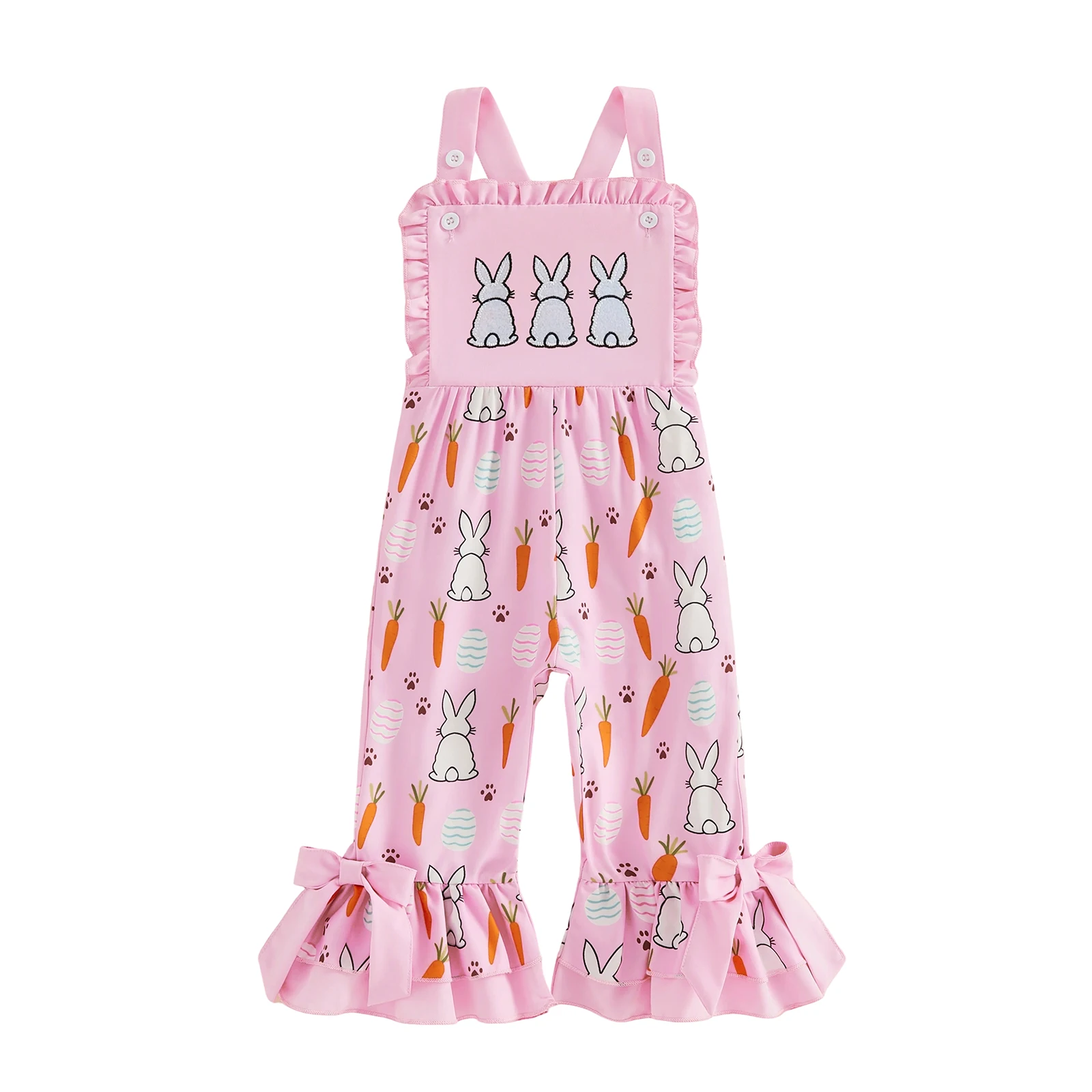 Adorable Baby Girls Easter Romper with Sweet Bunny Embroidery Sleeveless Square Neckline and Stylish Bell Bottoms for a
Adorable Baby Girls Easter Romper with Sweet Bunny Embroidery Sleeveless Square Neckline and Stylish Bell Bottoms for a