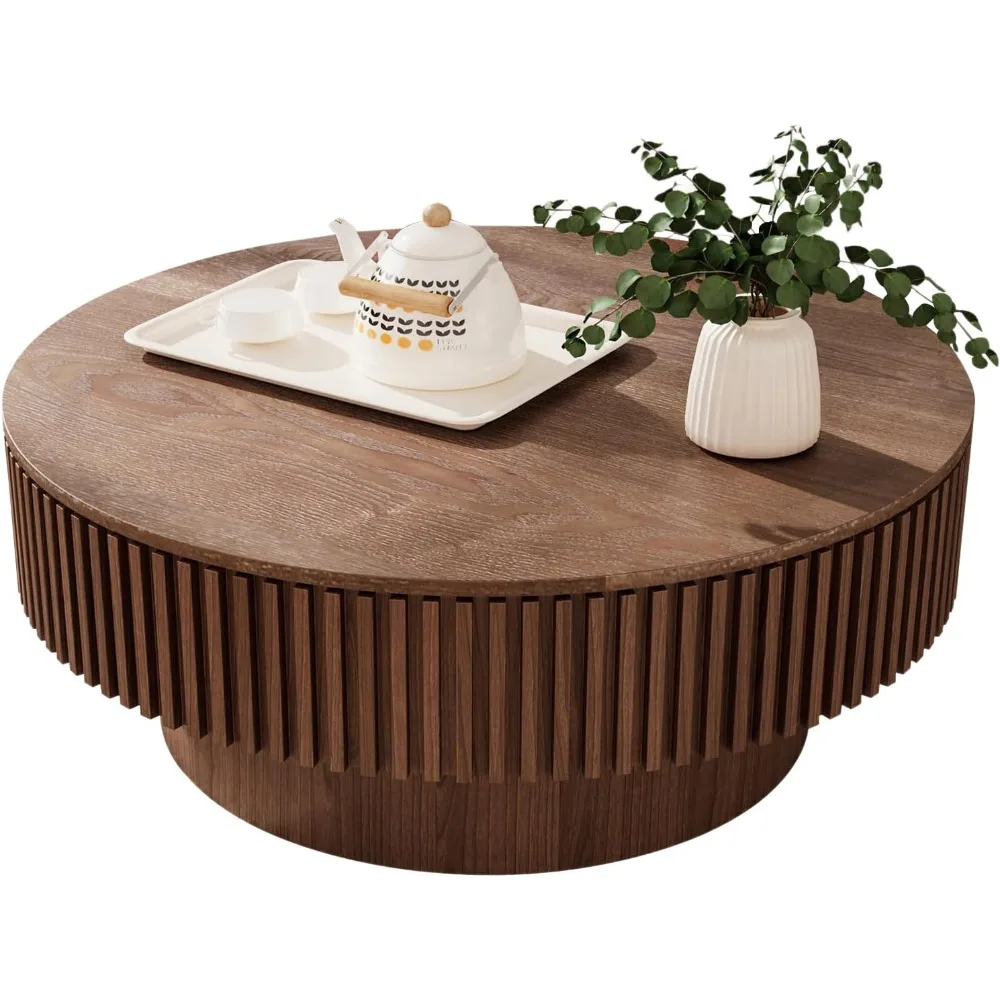 31.5" Round Coffee Table, Fluted with Hidden Storage, Solid Wood Veneered, Modern for Small Space
31.5" Round Coffee Table, Fluted with Hidden Storage, Solid Wood Veneered, Modern for Small Space