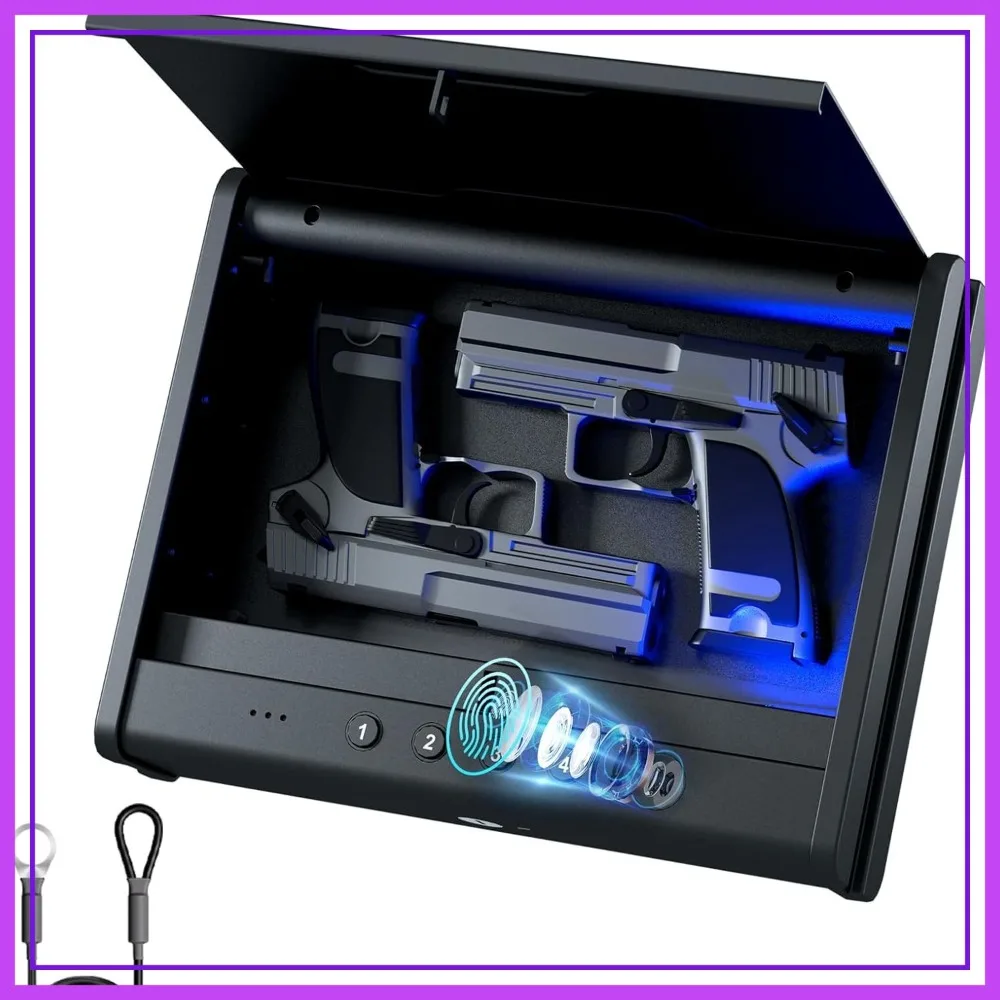 Biometric Gun Safe for Handgun, Quick Access Pistol Safe with Fingerprint, Voice Navigation, Interior Light, Type C Port, Mute Mode, Steel Cable
Biometric Gun Safe for Handgun, Quick Access Pistol Safe with Fingerprint, Voice Navigation, Interior Light, Type C Port, Mute Mode, Steel Cable