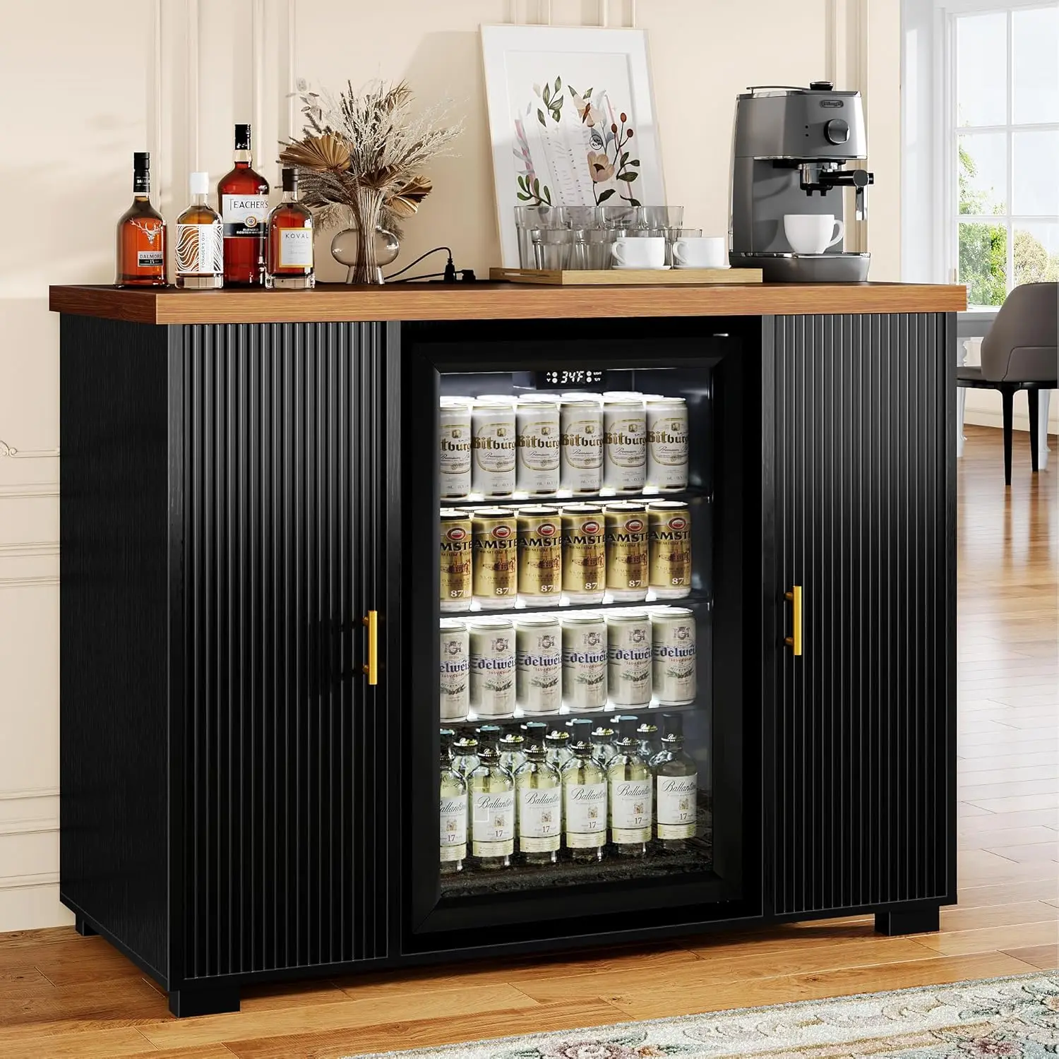 Fluted Coffee Bar Cabinet with Fridge Space & Charging Station, 47" Mini Fridge Cabinet with Storage, Liquor Wine Bar Cabinet wi
Fluted Coffee Bar Cabinet with Fridge Space & Charging Station, 47" Mini Fridge Cabinet with Storage, Liquor Wine Bar Cabinet wi