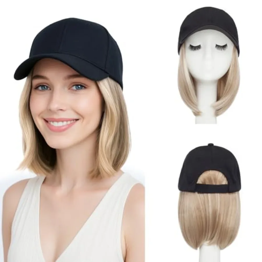 Hat Wig, Hat with Hair Attached for Women Black Baseball Cap with Hair Extensions, Short Bob Baseball Cap Wig Adjustable Hats f
Hat Wig, Hat with Hair Attached for Women Black Baseball Cap with Hair Extensions, Short Bob Baseball Cap Wig Adjustable Hats f