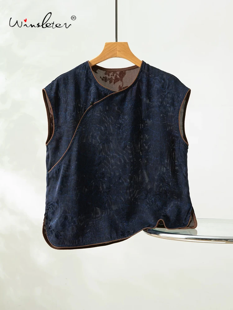 Winsleter-100%Real Silk Watered Gauze Elegant Vest Coat, O Neck Jacquard, Women Vintage Casual Waistcoat, 2026 Summer C65065CC
Winsleter-100%Real Silk Watered Gauze Elegant Vest Coat, O Neck Jacquard, Women Vintage Casual Waistcoat, 2026 Summer C65065CC