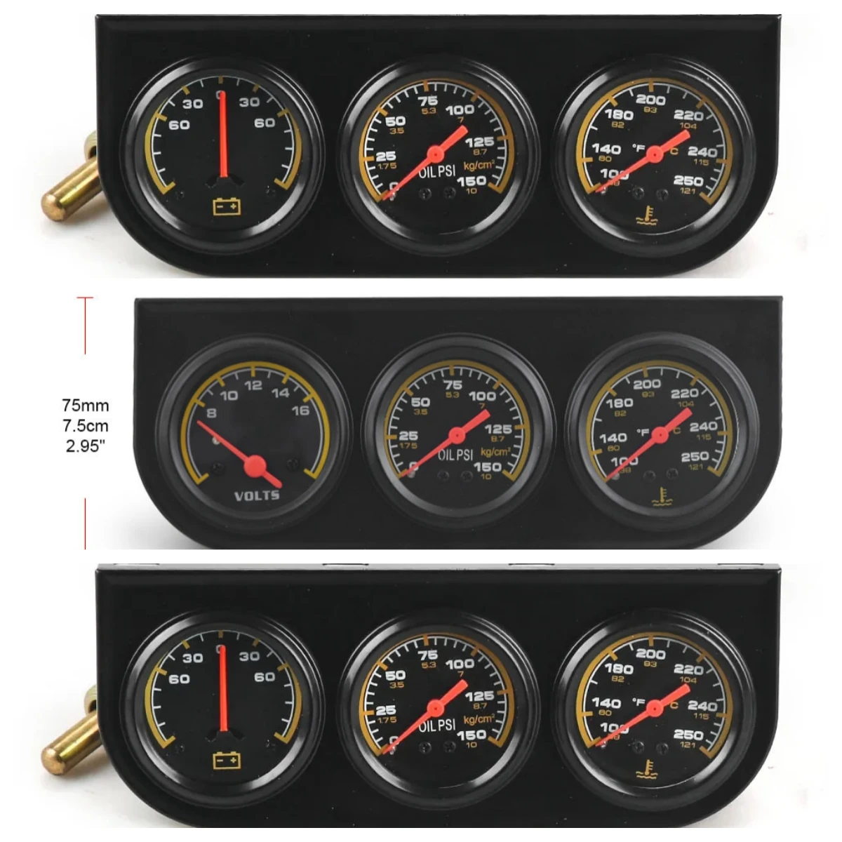 3 in1 Triple Gauge Kit Water Temp Gauge C/F&Oil Pressure Gauge PSI &Voltmeter 12V Car Mechanical Gauge Set With Sensor
3 in1 Triple Gauge Kit Water Temp Gauge C/F&Oil Pressure Gauge PSI &Voltmeter 12V Car Mechanical Gauge Set With Sensor