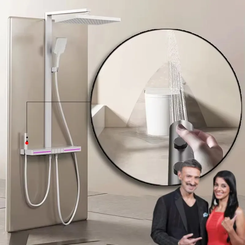 2024 LED light intelligent multi-function bathroom shower set with piano button rain modern waterfall shower set
2024 LED light intelligent multi-function bathroom shower set with piano button rain modern waterfall shower set
