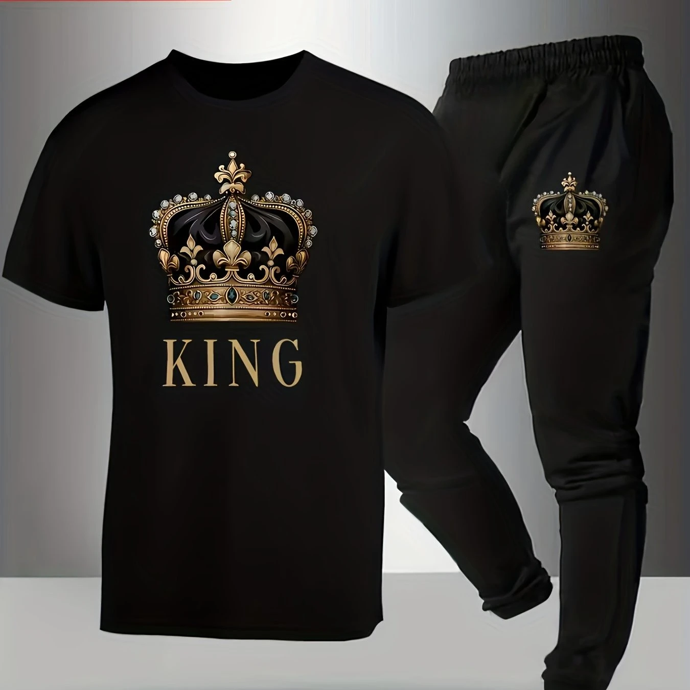2026 New Men's King Crown Print Cotton T-Shirt Set, Comfortable Loungewear & Pajamas, Crew Neck Short Sleeve, Simple Style
2026 New Men's King Crown Print Cotton T-Shirt Set, Comfortable Loungewear & Pajamas, Crew Neck Short Sleeve, Simple Style