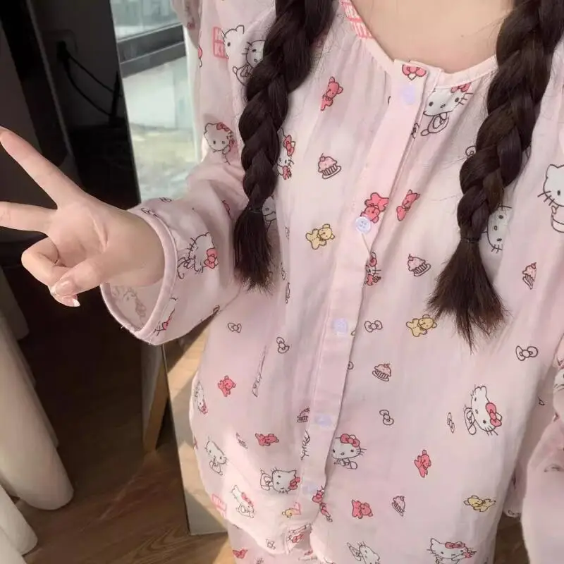 2Pcs/set Hello Kitty Cartoon Pajamas Girl Sweet Kawaii Long Sleeves Long Style Homewear Spring Autumn Soft Comfortable Pajamas
2Pcs/set Hello Kitty Cartoon Pajamas Girl Sweet Kawaii Long Sleeves Long Style Homewear Spring Autumn Soft Comfortable Pajamas