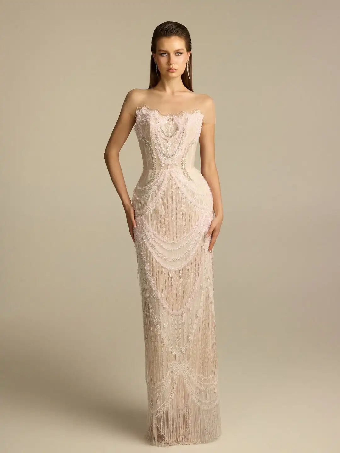 Light Pink Beaded Mesh Mermaid Gown, Sweetheart Neckline & Fitted Silhouette for Prom & Formal Night
Light Pink Beaded Mesh Mermaid Gown, Sweetheart Neckline & Fitted Silhouette for Prom & Formal Night