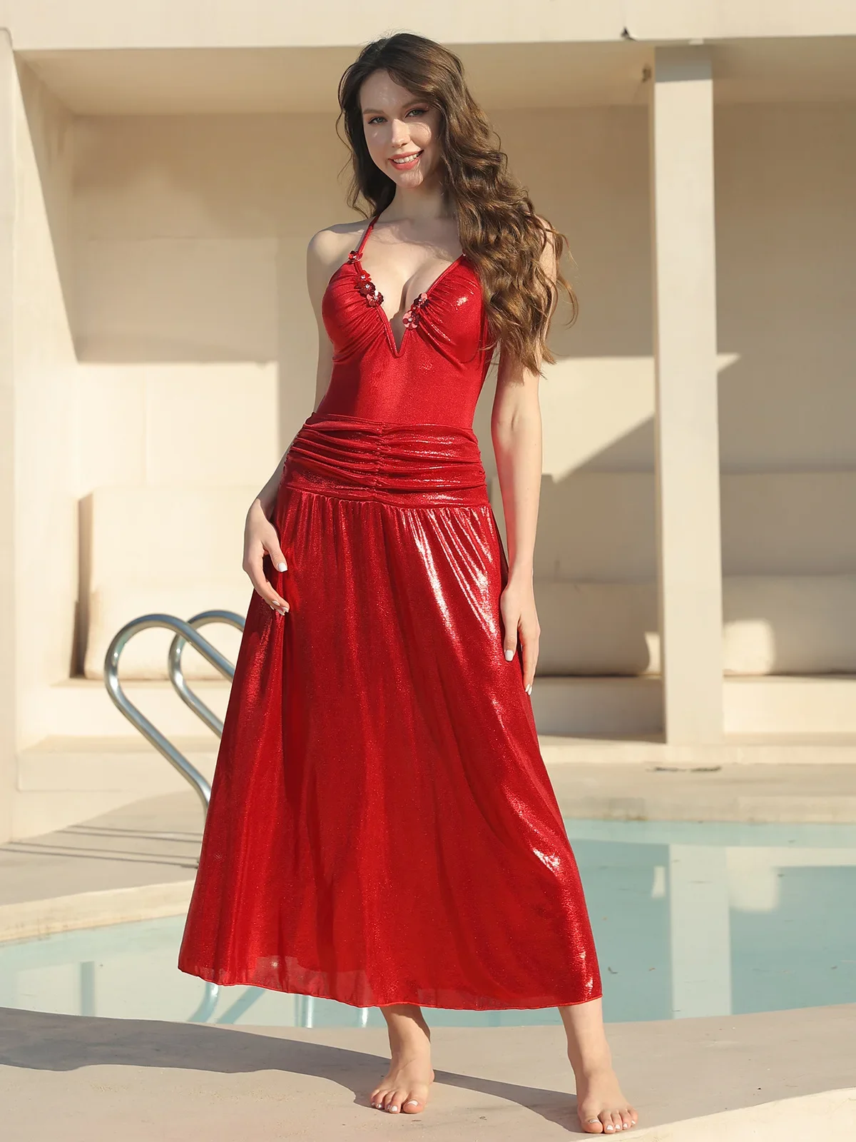 2025 New Sexy 2Pcs Women's Swimsuit with Sequin Rhinestone Decal V-Neck Strap Shiny One-Piece Swimwear with Long Skirt Set
2025 New Sexy 2Pcs Women's Swimsuit with Sequin Rhinestone Decal V-Neck Strap Shiny One-Piece Swimwear with Long Skirt Set