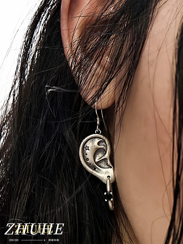 Vintage Distressed Ear Shape Dangle Drop Earrings Star Moon Celestial Inlaid Black Rhinestone Jewelry Accessories For Men Women
Vintage Distressed Ear Shape Dangle Drop Earrings Star Moon Celestial Inlaid Black Rhinestone Jewelry Accessories For Men Women