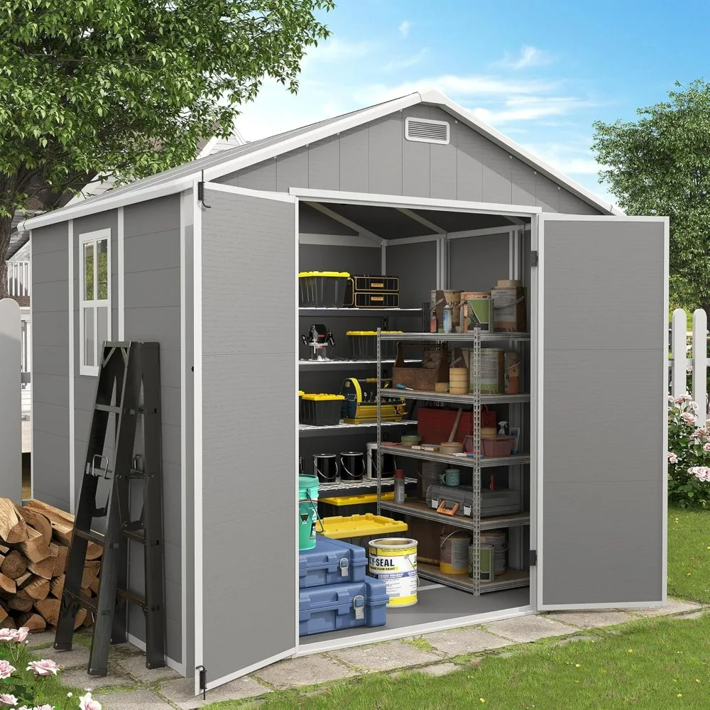 Outdoor Storage Shed, 8x6 FT Resin Shed with Floor and Lockable Door, Window & Vents, Tool Sheds & Outdoor Storage for Bike
Outdoor Storage Shed, 8x6 FT Resin Shed with Floor and Lockable Door, Window & Vents, Tool Sheds & Outdoor Storage for Bike