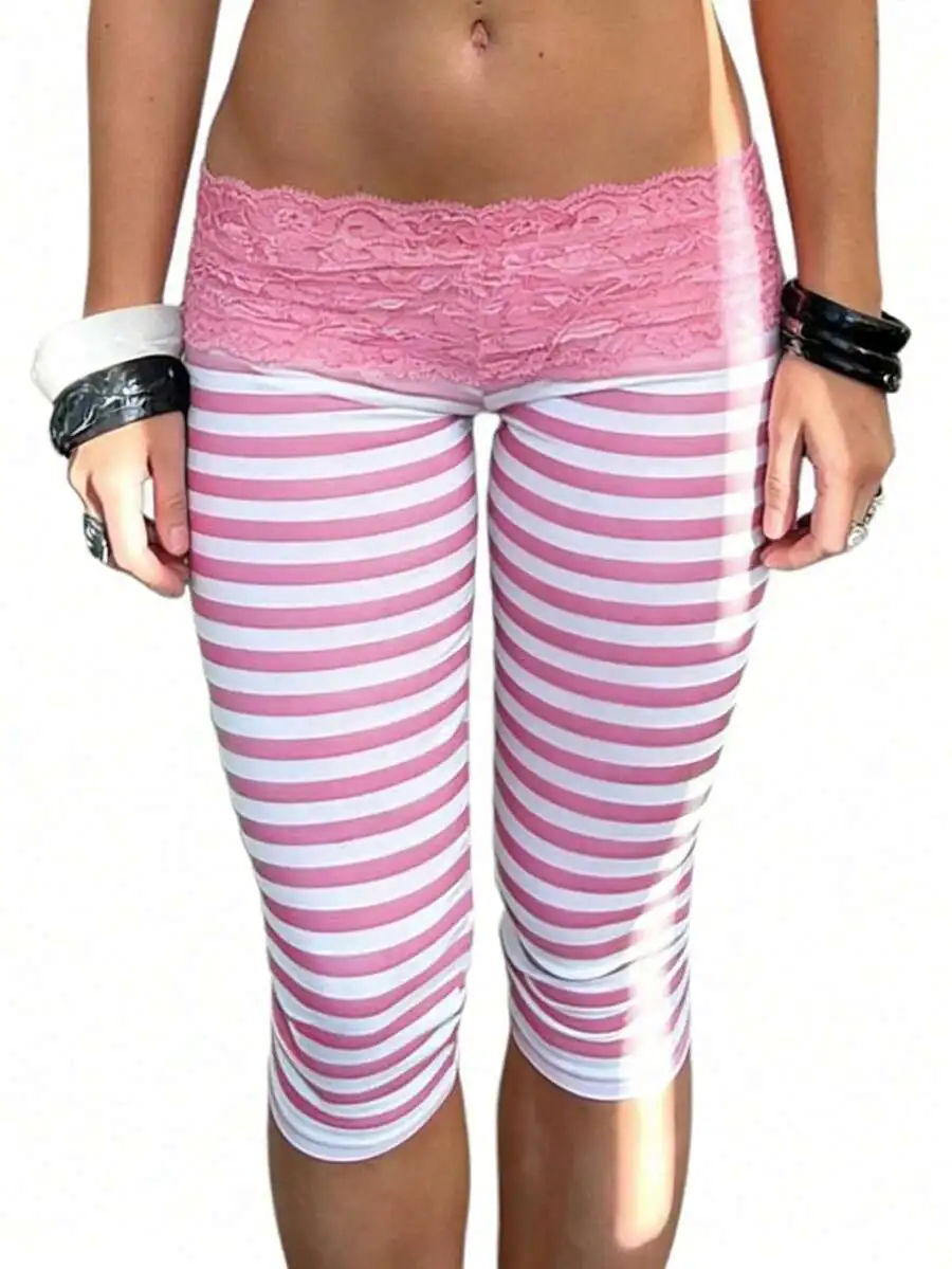Womens Pink White Striped Lace Waist Capri Pants Casual Streetwear Stretchy
Womens Pink White Striped Lace Waist Capri Pants Casual Streetwear Stretchy