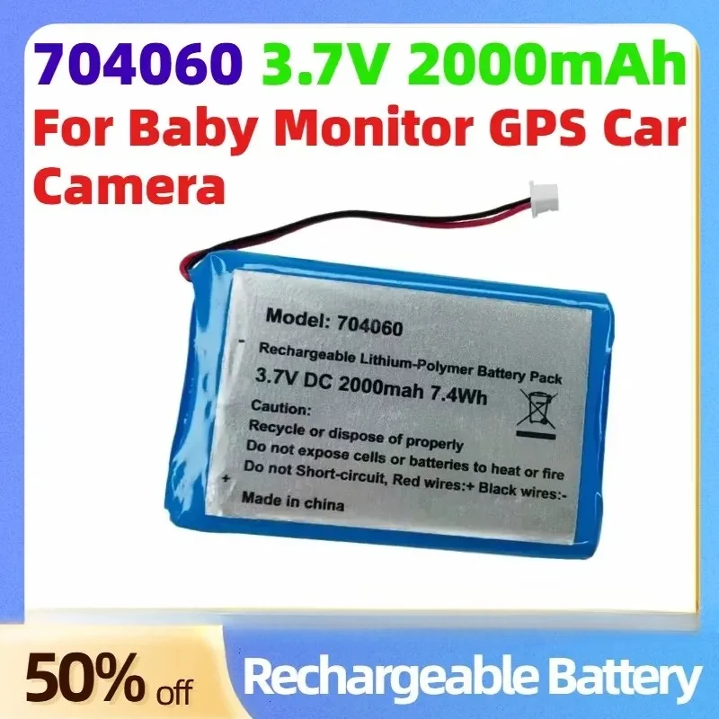 3.7V 2000mAh 7.4Wh Rechargeable Lithium-Polymer Battery Pack 704060 JST 2Pin 1.25mm for Baby Monitor GPS Car Camera
3.7V 2000mAh 7.4Wh Rechargeable Lithium-Polymer Battery Pack 704060 JST 2Pin 1.25mm for Baby Monitor GPS Car Camera