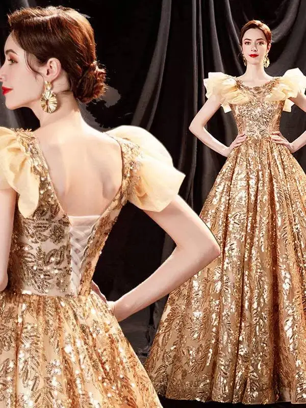 Piano Art Exam Solo Performance Chorus Gold Sequin Lace Ball Gown Puff Sleeve Formal Dance Dress Floor-Length Evening Gown
Piano Art Exam Solo Performance Chorus Gold Sequin Lace Ball Gown Puff Sleeve Formal Dance Dress Floor-Length Evening Gown
