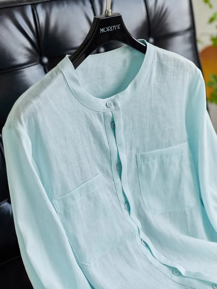 Lavish Summer Blue 100% Linen Whiteness Henry Collar Long Sleeve Women's Shirt Sun Protection Top OL Style Loose Fit
Lavish Summer Blue 100% Linen Whiteness Henry Collar Long Sleeve Women's Shirt Sun Protection Top OL Style Loose Fit