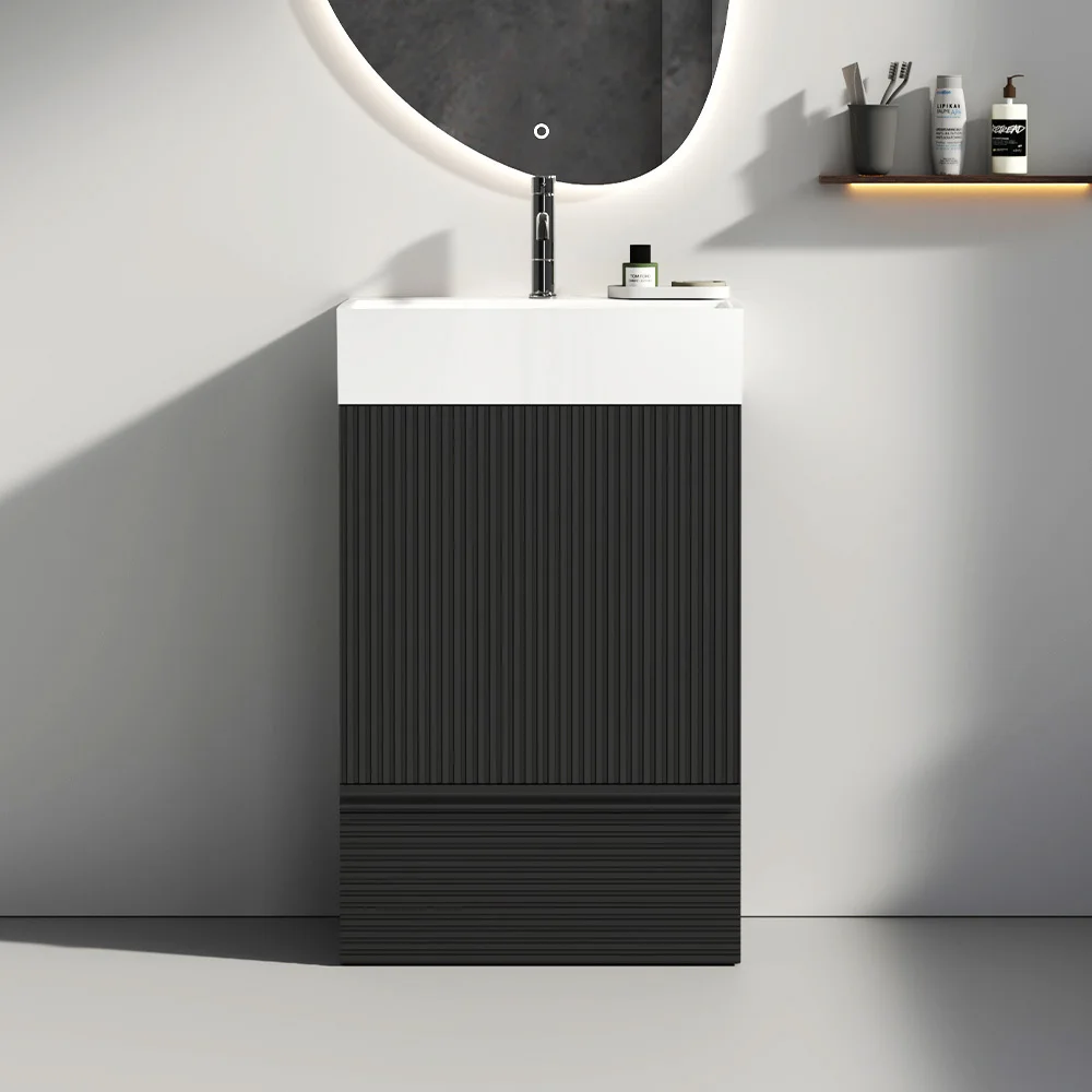 Gada 20" Striped Matt Black Bathroom Vanity with Ceramic Sink, Freestanding Bathroom Cabinet for Modern Bathroom, KD
Gada 20" Striped Matt Black Bathroom Vanity with Ceramic Sink, Freestanding Bathroom Cabinet for Modern Bathroom, KD